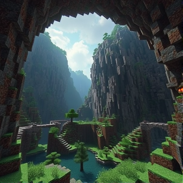 A cool Minecraft scenery with the cave dweller mod
