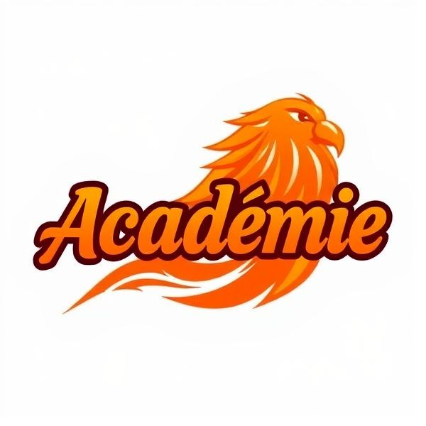 Conception d'un logo pour une équipe de football de l'académie, incluant le mot 'Académie' en italique, dominante couleur orange, style dynamique et moderne