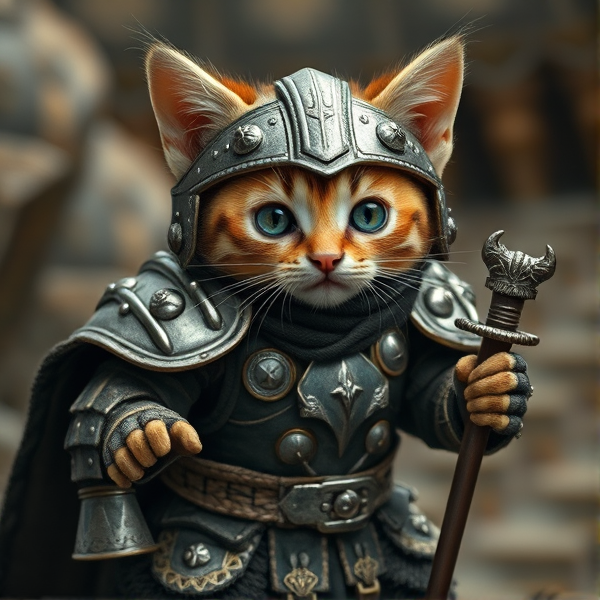 Battle kitten in ancient armour