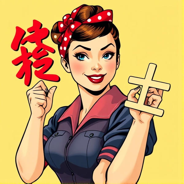 Rosie the riveter holding a  🥌