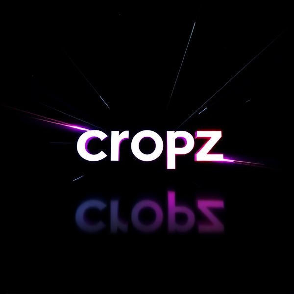 Create a visually arresting 3D logo for "CROPZ" that exudes ultra-modern, sleek design elements with bold sans-serif typography which dynamically bursts forth from a pitch-black background. Infuse the artwork with electrifying light beams inspired by the Capcut app icon's luminosity, casting profound shadows and creating striking highlights across the logo's contours. Incorporate a fusion of cutting-edge curves, crisp edges, and fluid lines to convey both rapidity and elegance. The logo should be enveloped in a metallic skin exhibiting a lustrous, mirror-like finish to dramatically bounce off light, imbuing it with an essence of vigorous motion.

Draw upon Pixar's hallmark of incisive imagery and pronounced geometric shapes, injecting the tableau with a lively color spectrum and polished surfaces for additional depth. Utilize rendering techniques paralleling Unreal Engine's hyper-realism and Octane Renderer's ray tracing capabilities to achieve mesmerizing reflections, alongside V-Ray's sophisticated lighting effects to accentuate the mood.

Strive for an overwhelmingly surreal visual spectacle that flirts with sci-fi elements, deliberately exaggerating every aspect for maximal impact. This creation ought to be perceived as audaciously lavish, overtly eschewing any inclination towards subtlety or minimalism.