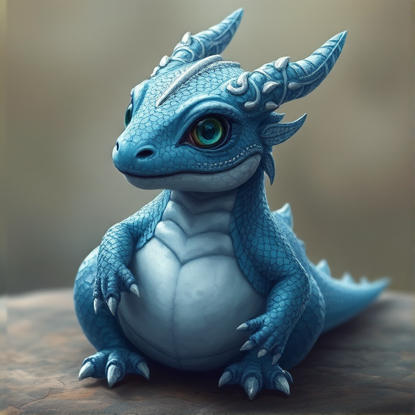 A blue and silver, fat, round bellied baby dragon