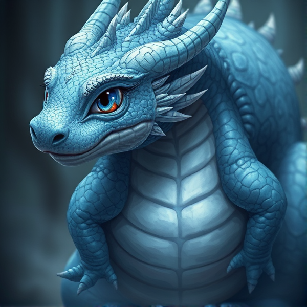 A blue and silver, fat, round bellied baby dragon like super fat