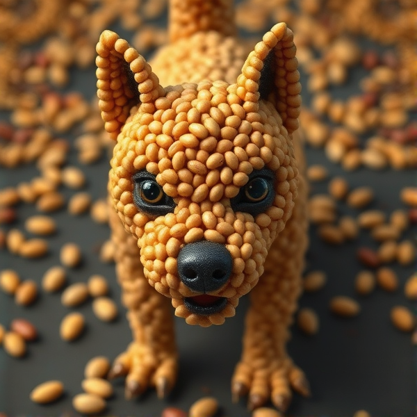 A fierce dog made of beans