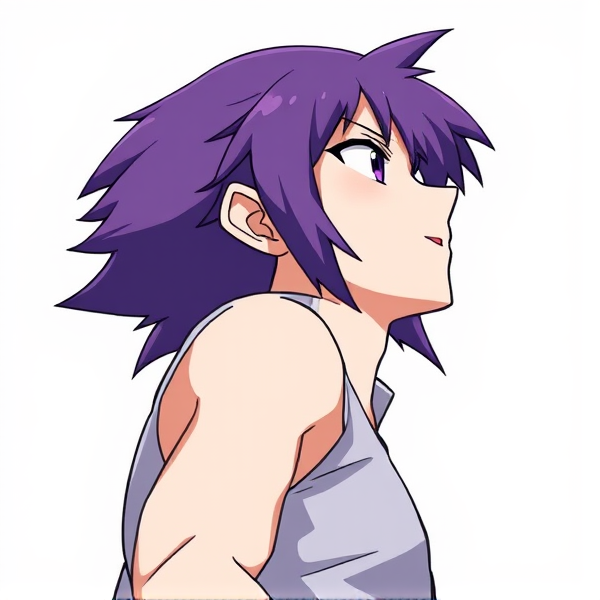 My hero academia oc. Purple hair. Full body ref side view. Looking up