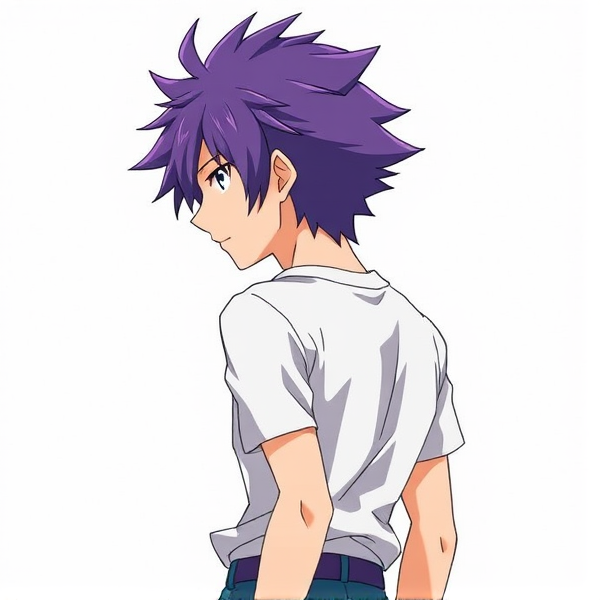 My hero academia oc. Purple fluffy hair. Male. Side view down to waist.