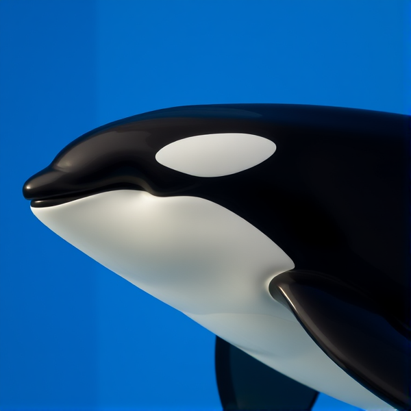 A blue background with an orca