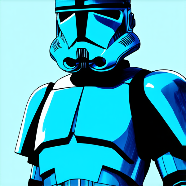 fais moi l’image d’un soldat clone phase 1 de star wars dans le style de la série the clone wars dans la couleur de l’unité serait le bleu très foncé, un bleu stellaire