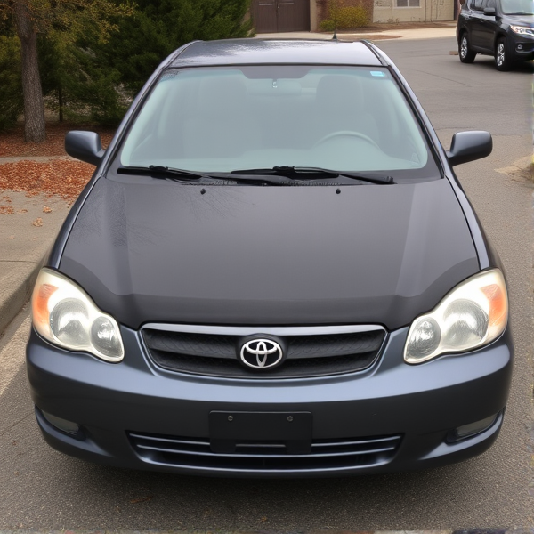 dark gray 2003 toyota corolla with a full black hood