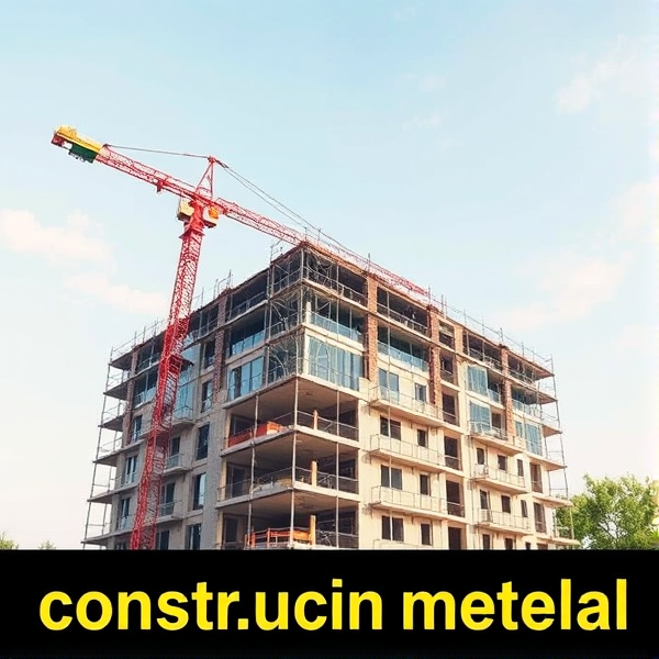 Affiche simplifier montrant un bâtiment en construction , une grue et un texte " couvreux construction métallique