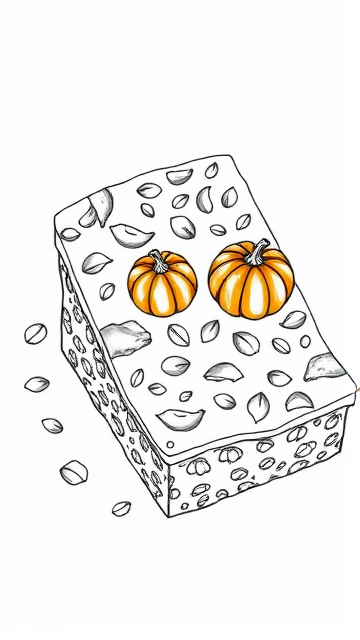 One Granola bar. Outline only. No colours just black and white for colouring in. It has oats  small halloween pumpkins in it with no colours also. Everything should be black and white. Just the outline for a colouring book